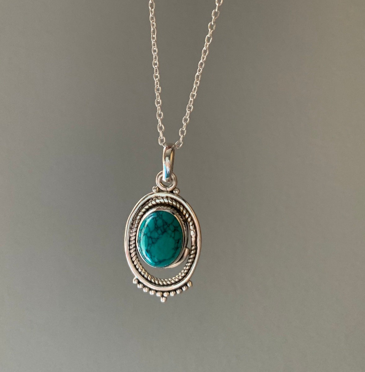 Boho Turquoise Ornate Oval Necklace by Springwaves