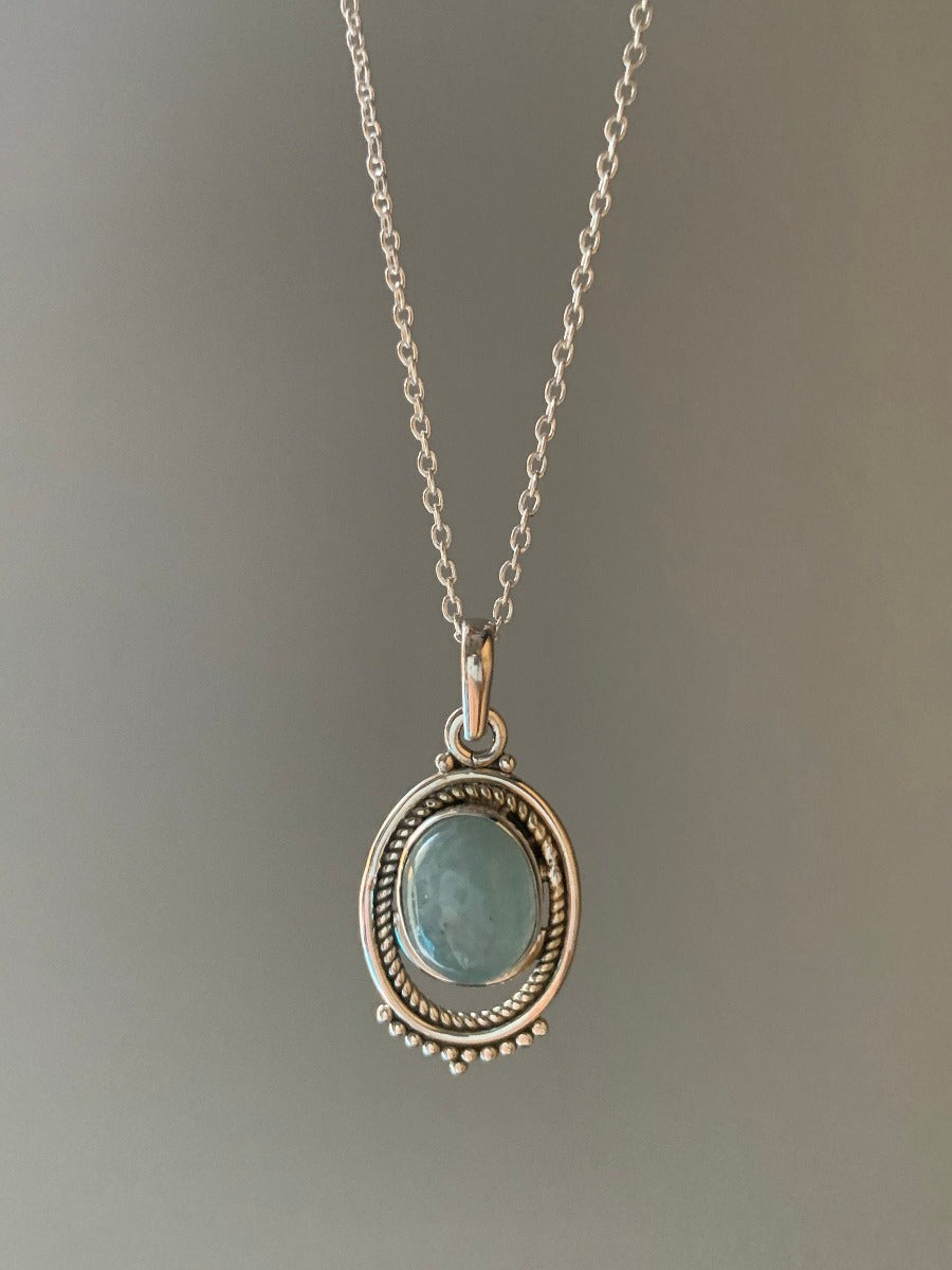 Boho Aquamarine Ornate Oval Necklace by Springwaves