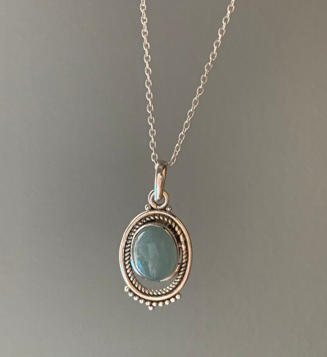 Boho Aquamarine Ornate Oval Necklace by Springwaves