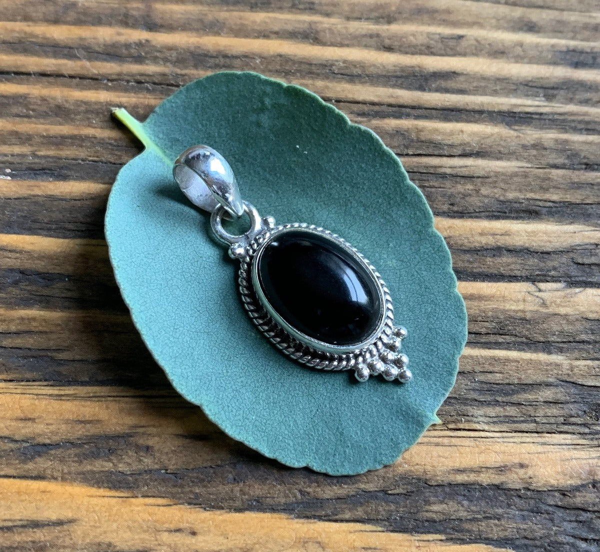 Sterling Silver Oval Black Onyx Necklace by Springwaves