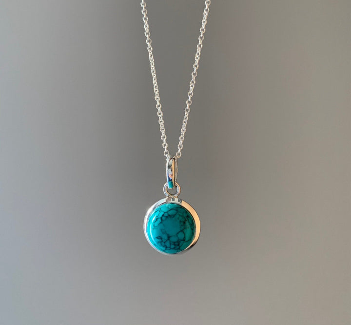 Dainty Turquoise Circle Necklace in Sterling Silver