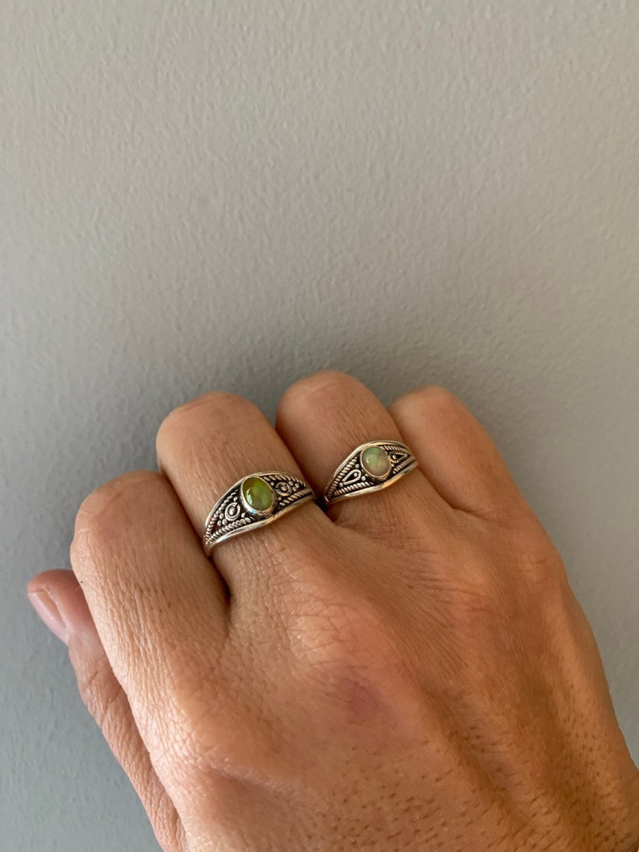 Boho Ornate Oval Ethiopian Opal Silver Ring by Springwaves