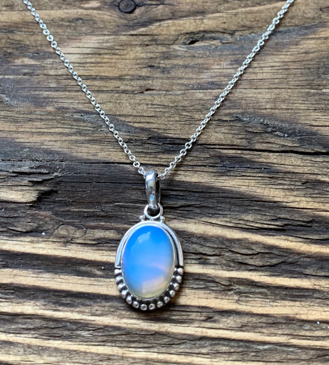 Sterling Silver Oval Opalite Necklace by Springwaves
