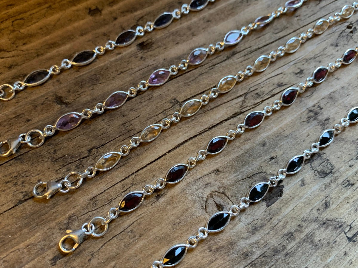 Dainty Faceted Silver Bracelet - Stone Options - Iolite, Citrine, Black Onyx, Garnet, Amethyst by Springwaves
