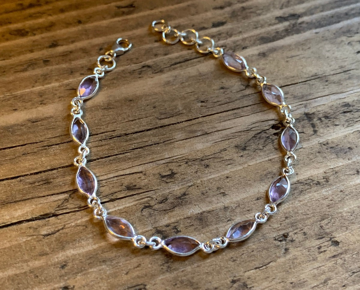 Dainty Faceted Silver Bracelet - Stone Options - Iolite, Citrine, Black Onyx, Garnet, Amethyst by Springwaves