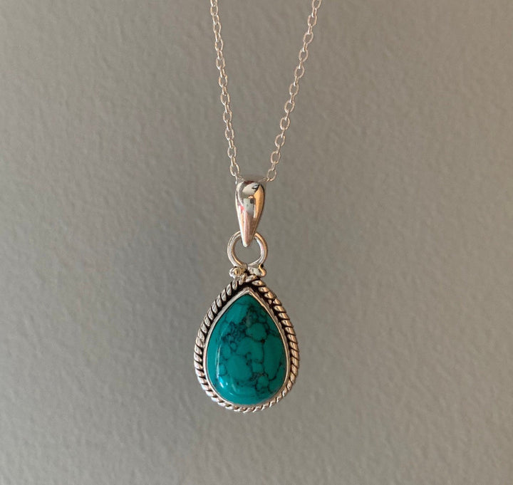 Turquoise Teardrop Silver Necklace Pendant