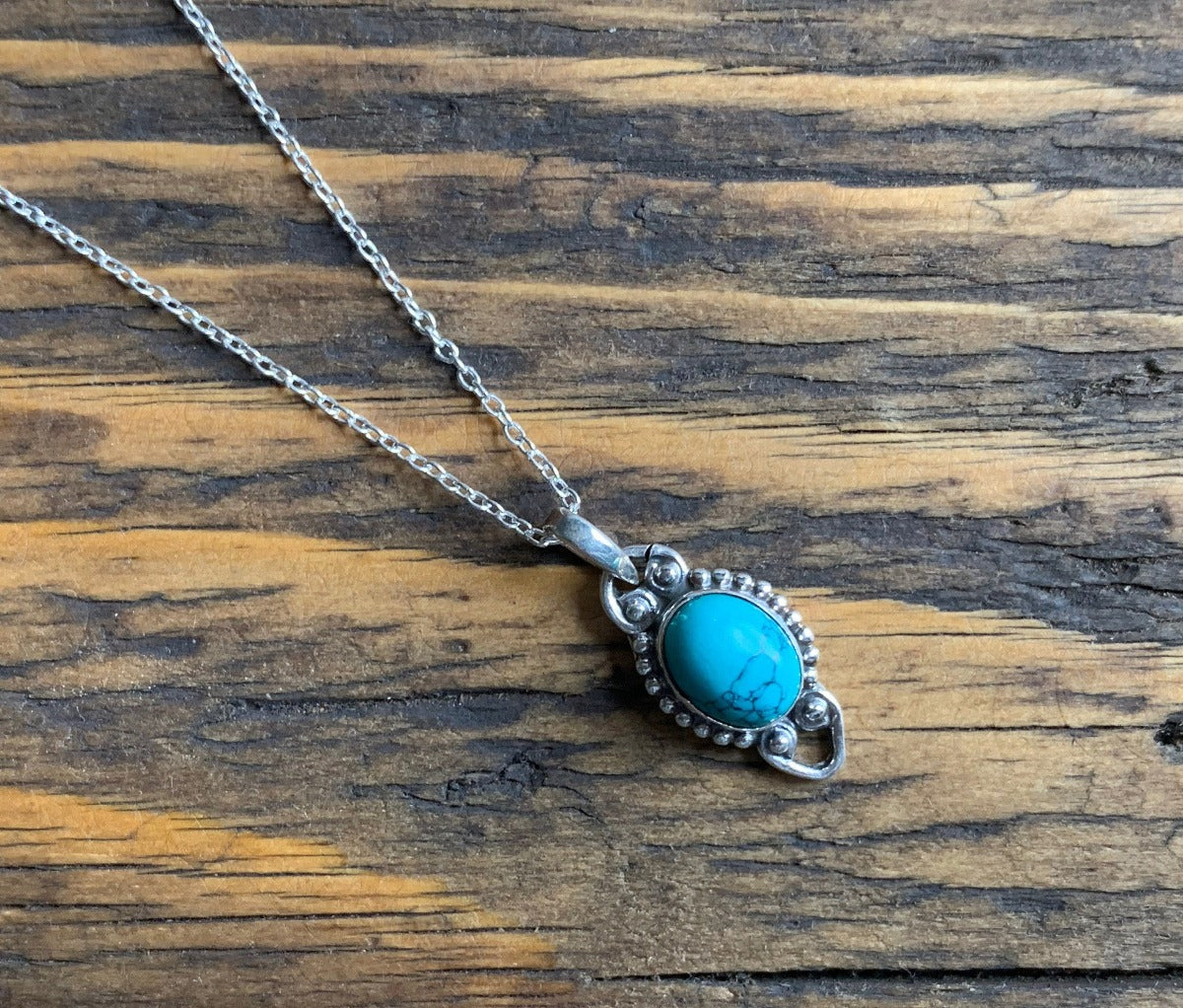 Delicate Oval Boho Turquoise Sterling Silver Necklace by Springwaves