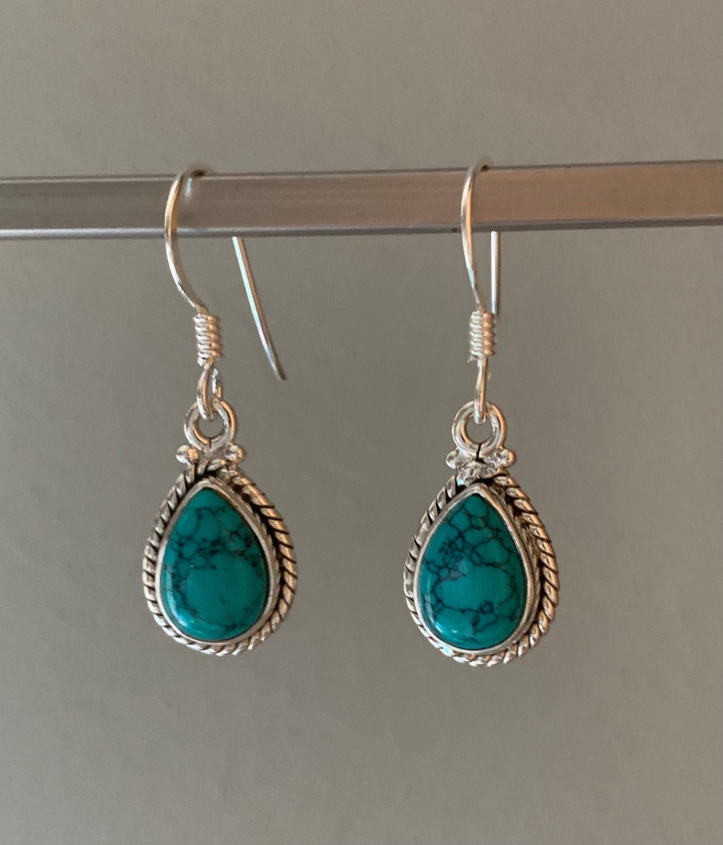 Silver Turquoise Teardrop Earrings by Springwaves