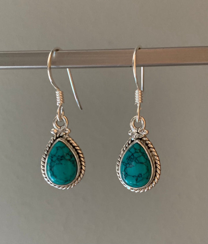 Silver Turquoise Teardrop Earrings