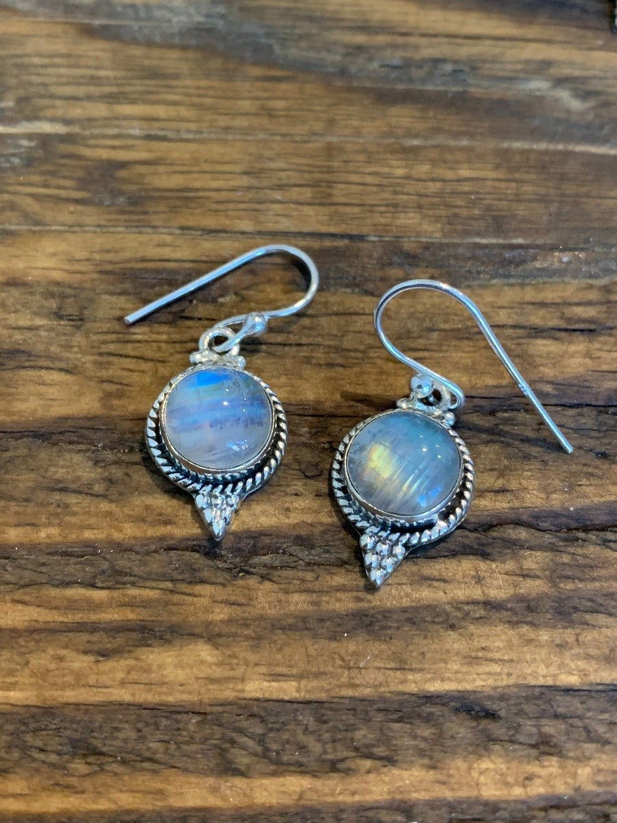 Boho Gemstone Silver Earrings - Rainbow Moonstone by Springwaves