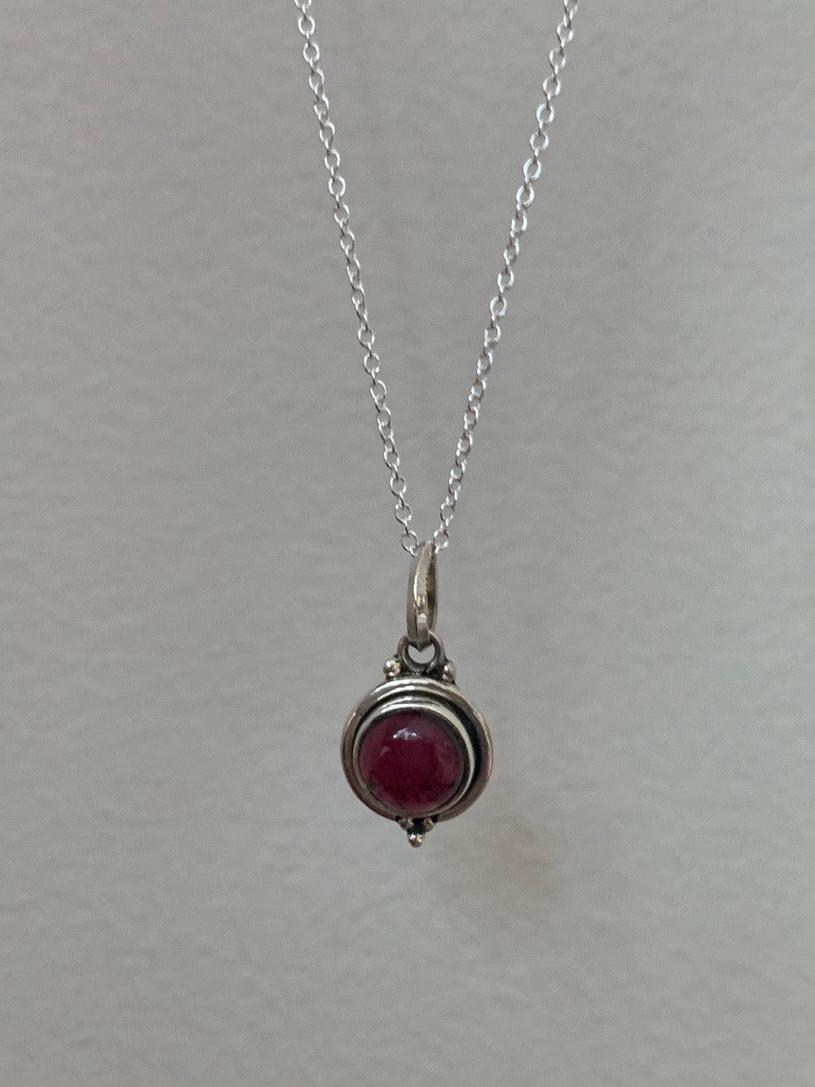 Delicate Round Garnet Pendant Necklace by Springwaves