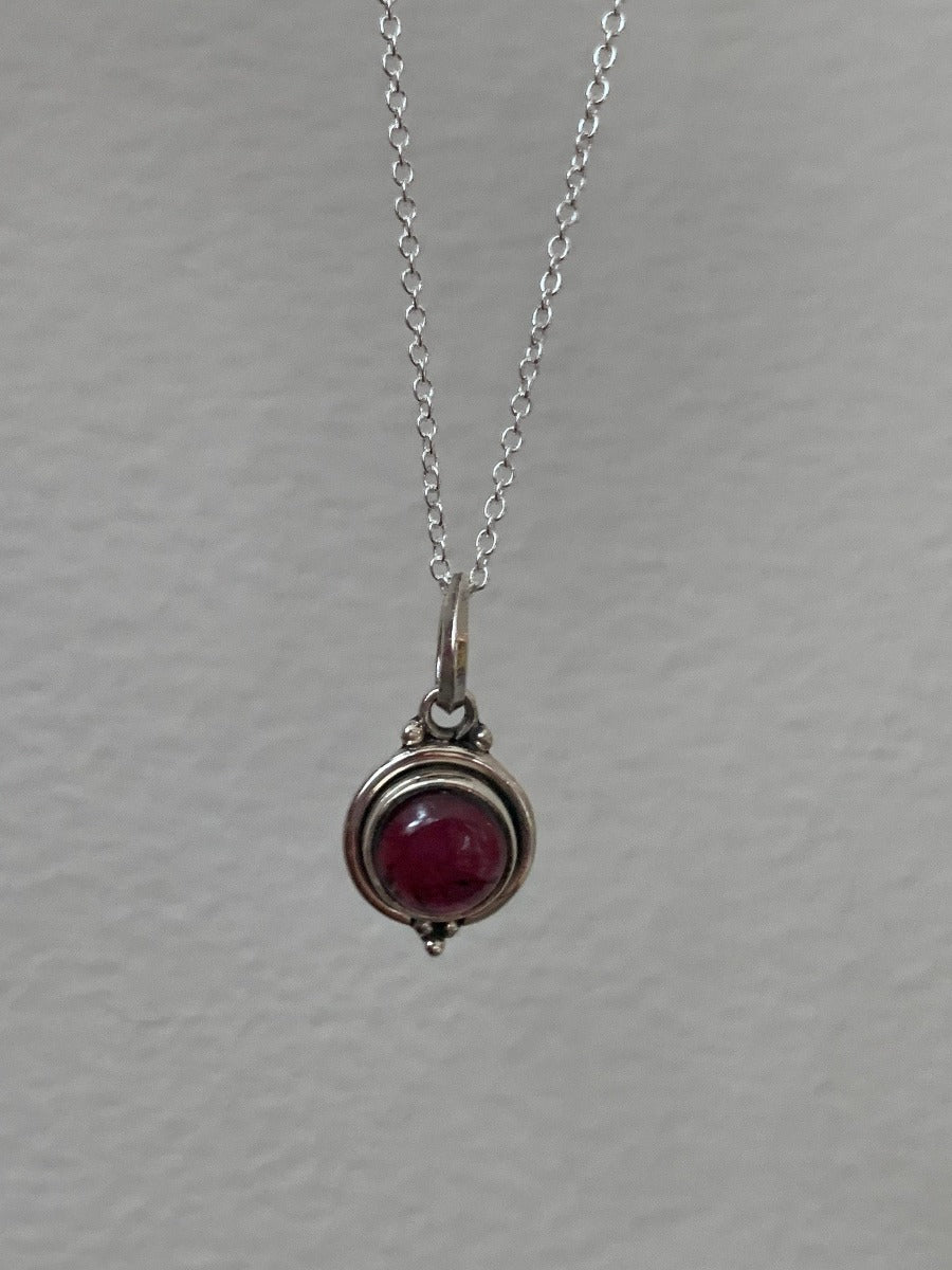 Delicate Round Garnet Pendant Necklace by Springwaves