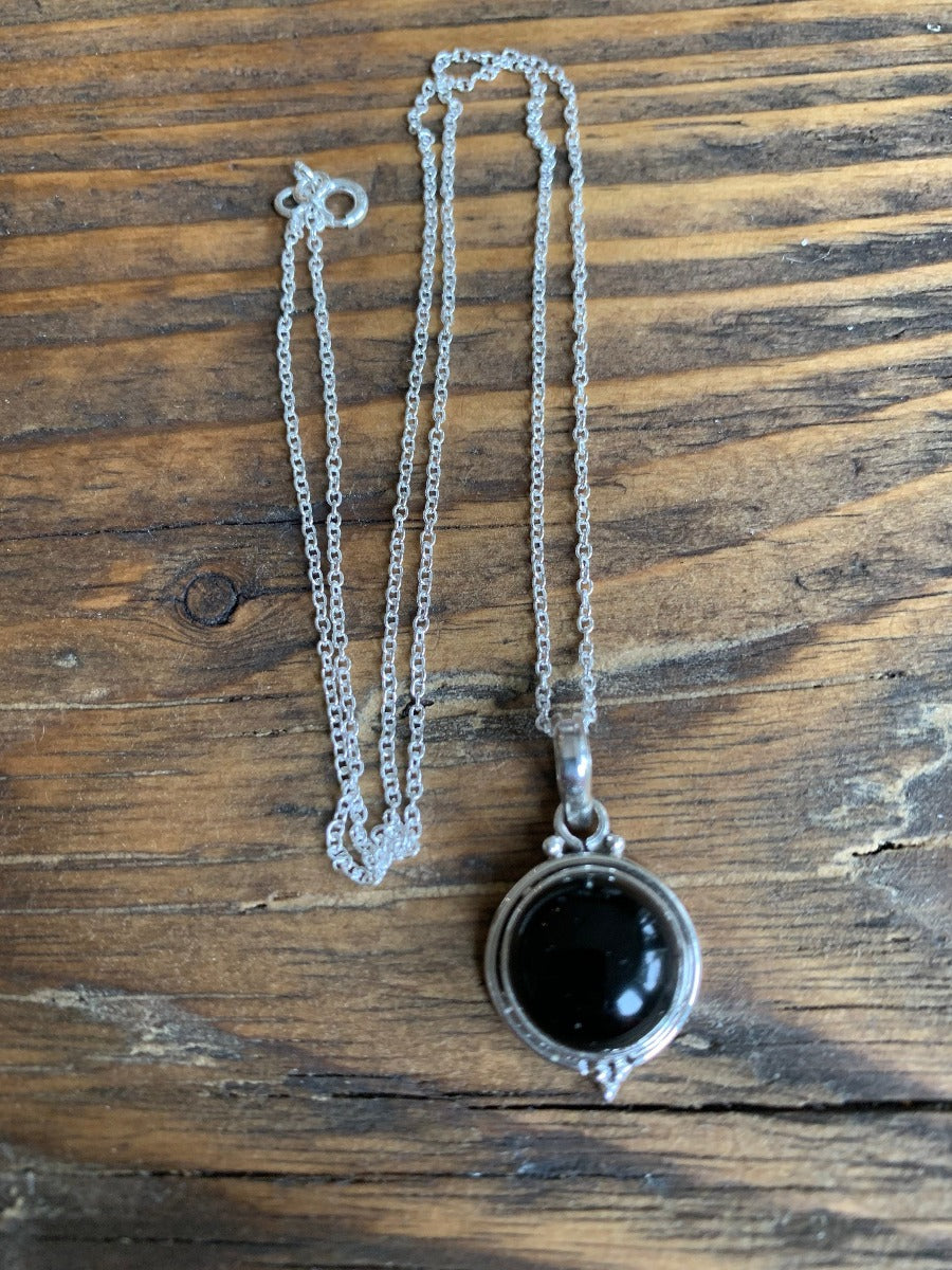 Delicate Round Black Onyx Pendant Necklace by Springwaves