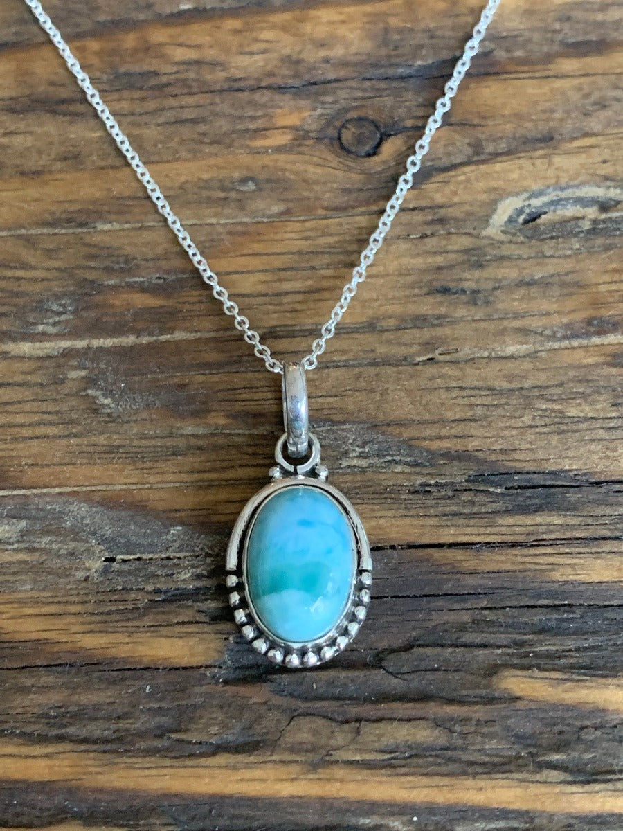 Sterling Silver Oval Larimar Necklace by Springwaves