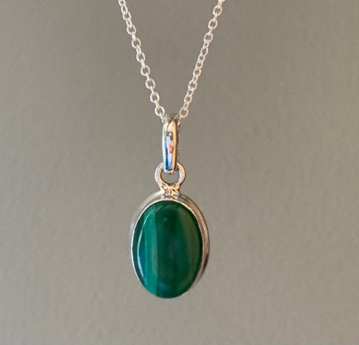 Classic Malachite Oval Sterling Silver Necklace