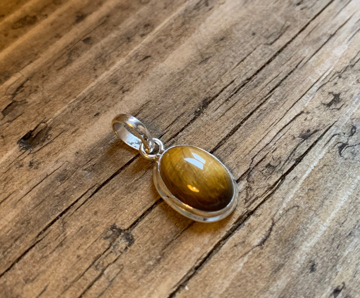 Classic Oval Tiger Eye Sterling Silver Necklace by Springwaves
