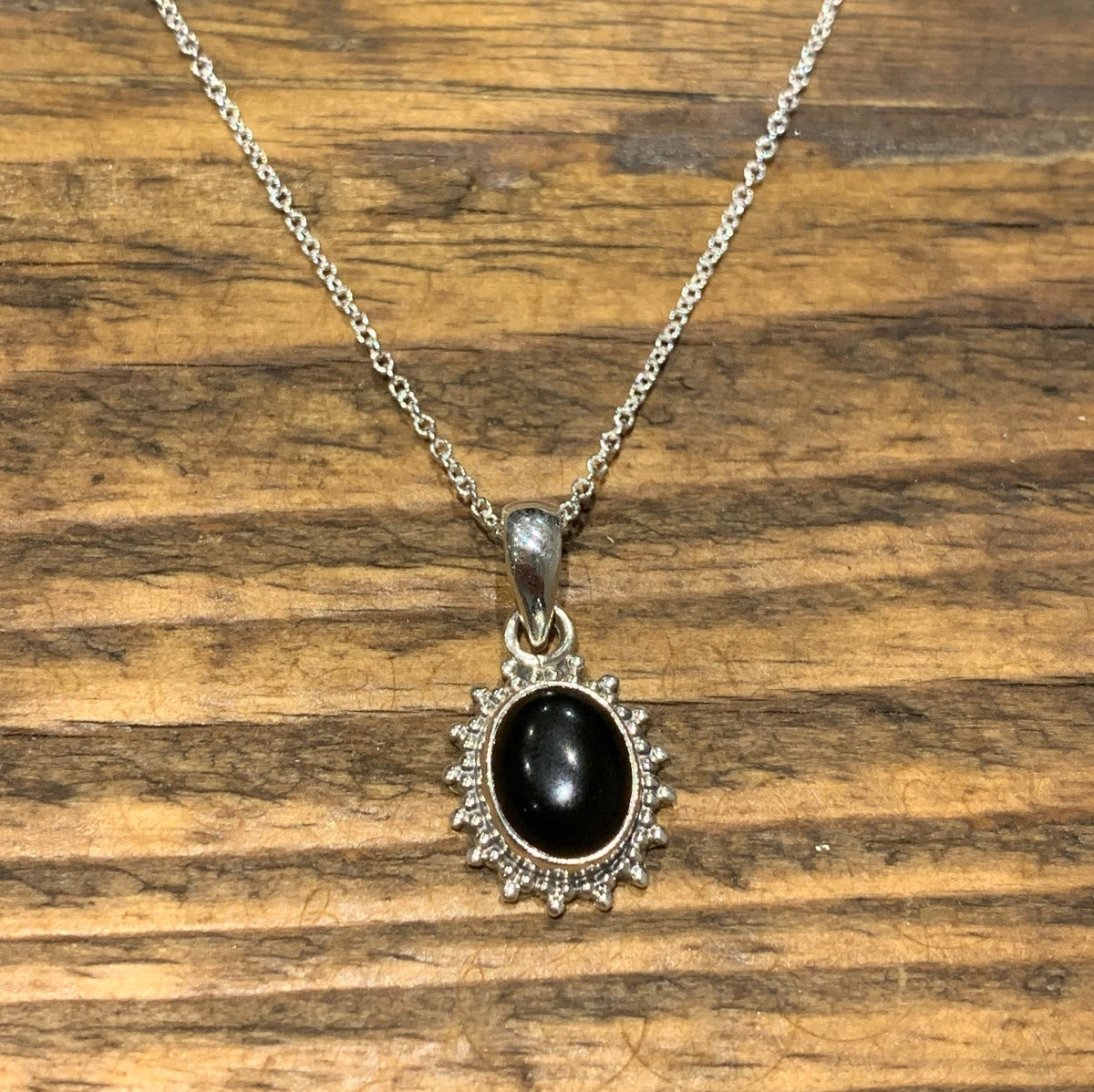 Sterling Silver Oval Starburst Black Onyx Necklace by Springwaves