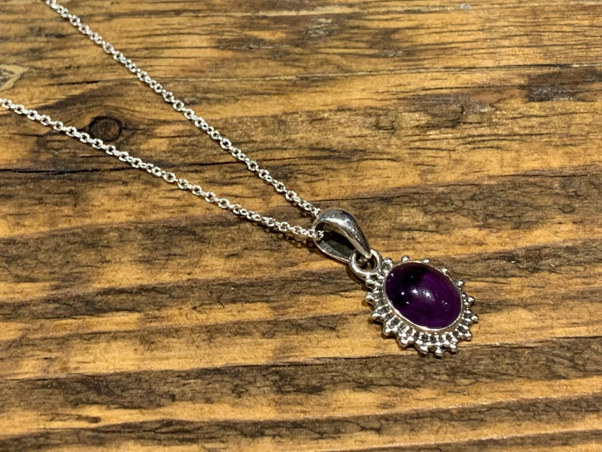 Sterling Silver Oval Starburst Amethyst Necklace by Springwaves