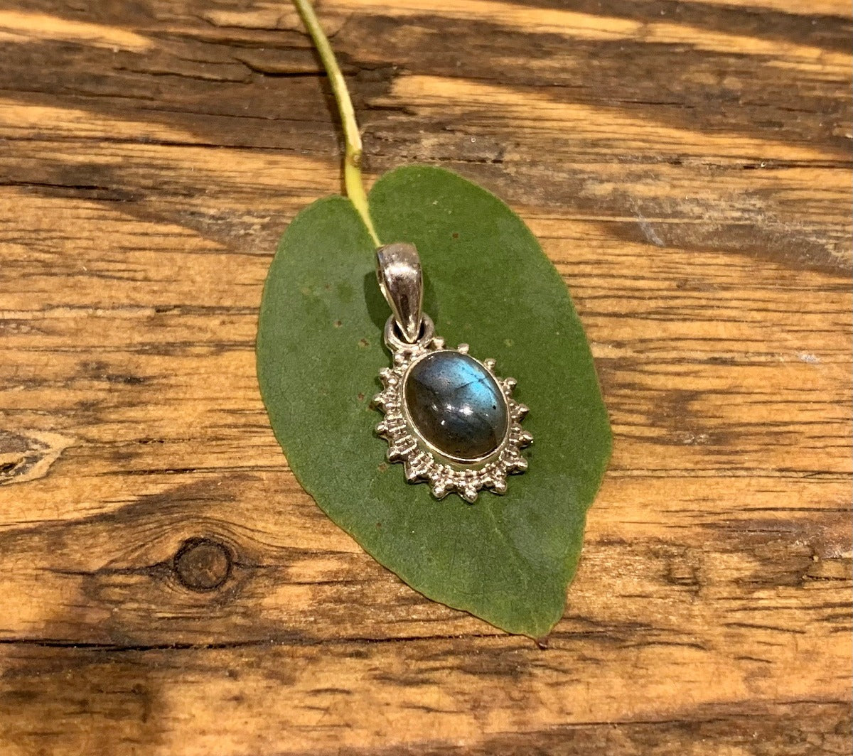 Sterling Silver Oval Starburst Labradorite Black Moonstone Necklace by Springwaves