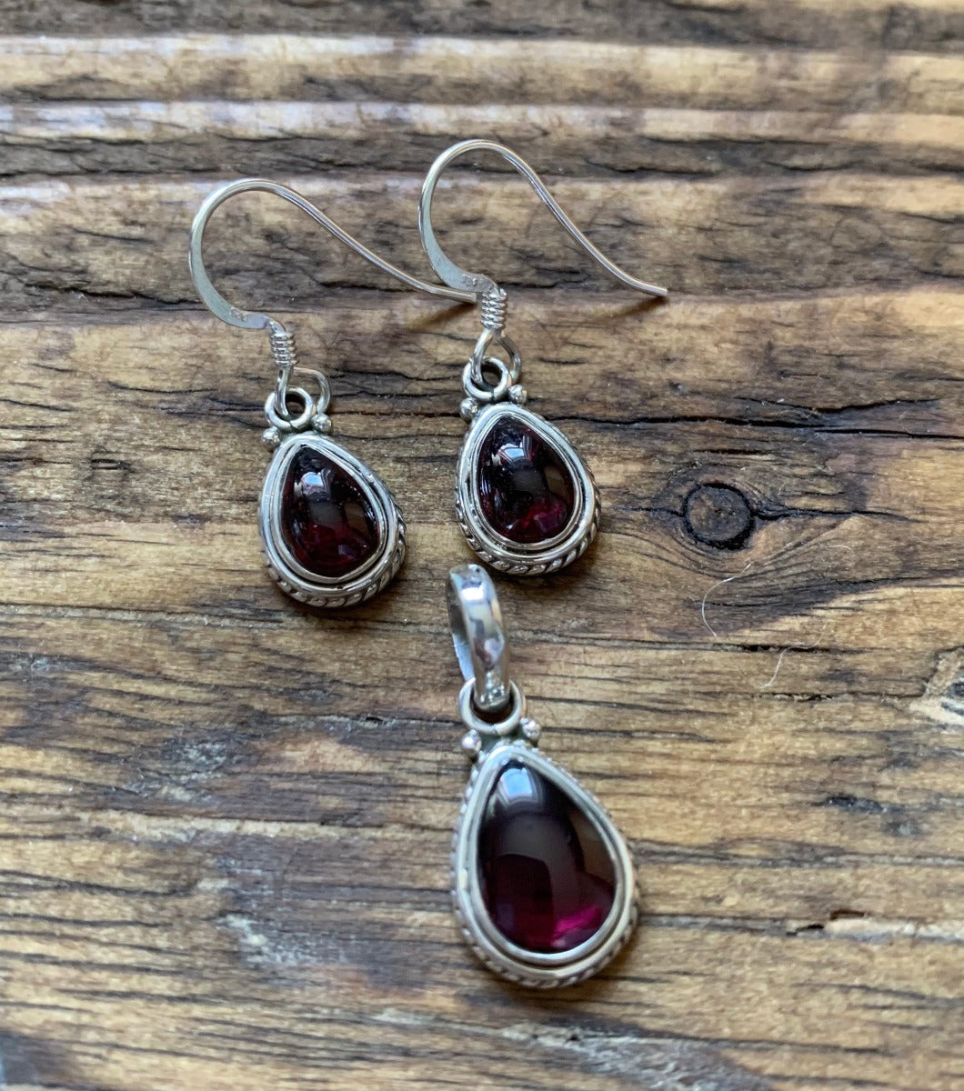 Silver Garnet Teardrop Pendant Necklace by Springwaves