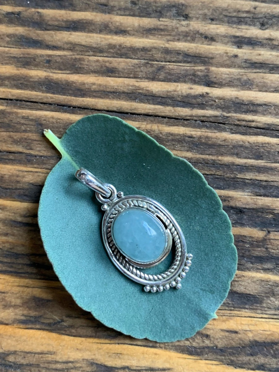 Boho Aquamarine Ornate Oval Necklace by Springwaves