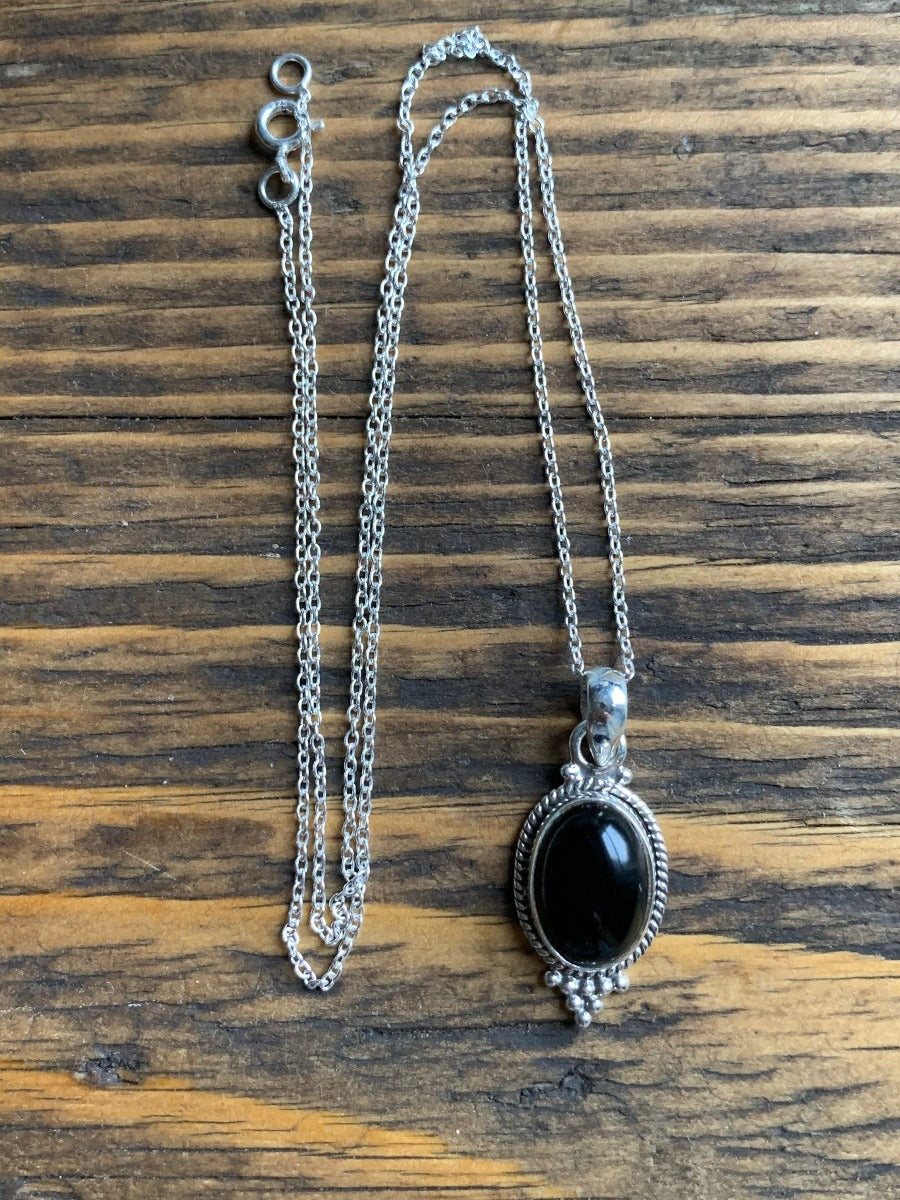 Sterling Silver Oval Black Onyx Necklace by Springwaves