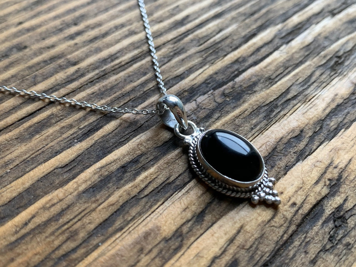 Sterling Silver Oval Black Onyx Necklace by Springwaves