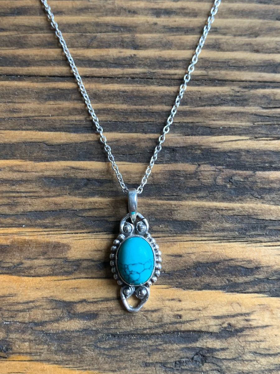 Delicate Oval Boho Turquoise Sterling Silver Necklace by Springwaves