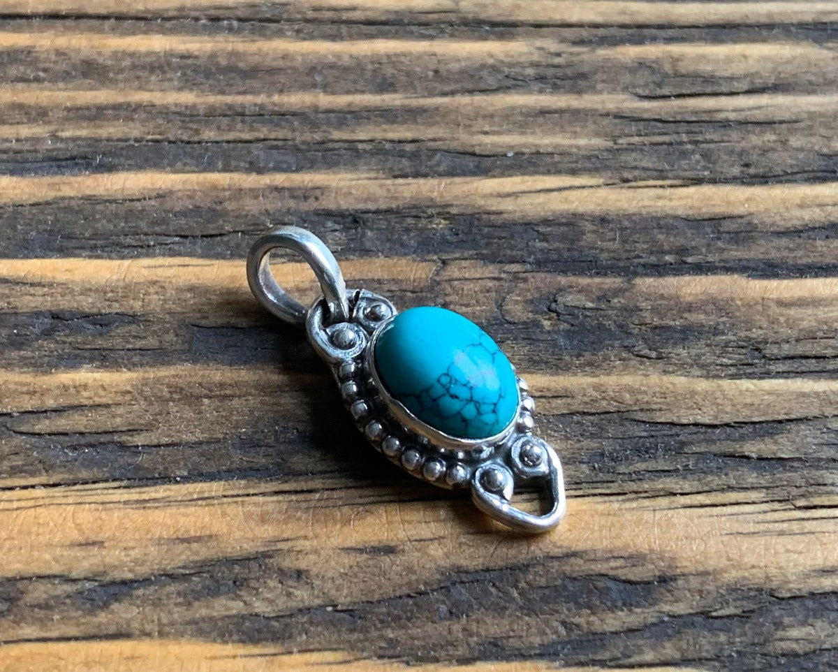 Delicate Oval Boho Turquoise Sterling Silver Necklace by Springwaves
