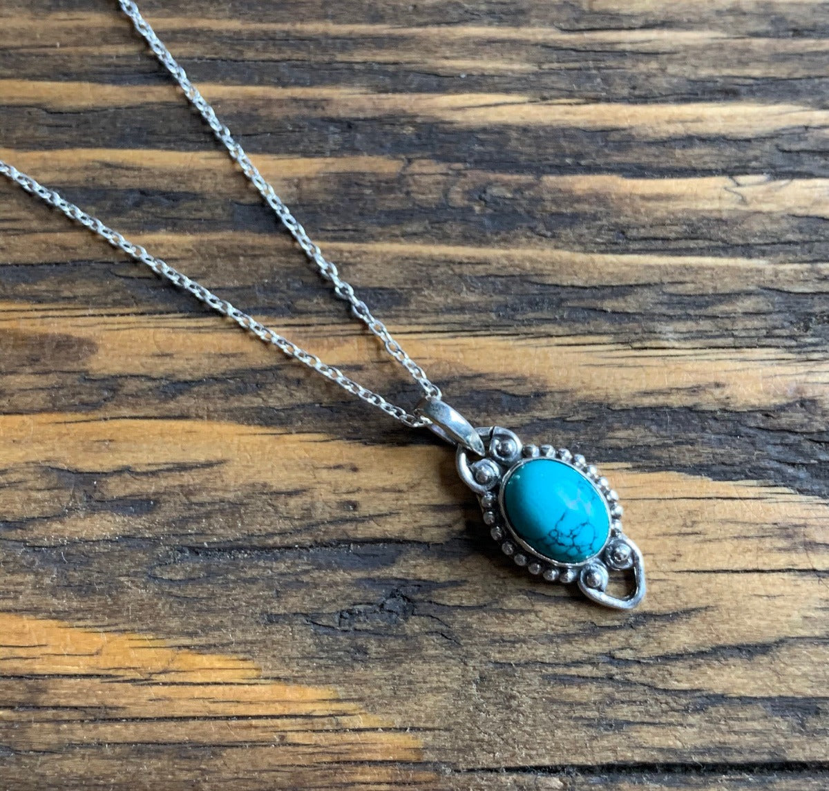 Delicate Oval Boho Turquoise Sterling Silver Necklace by Springwaves