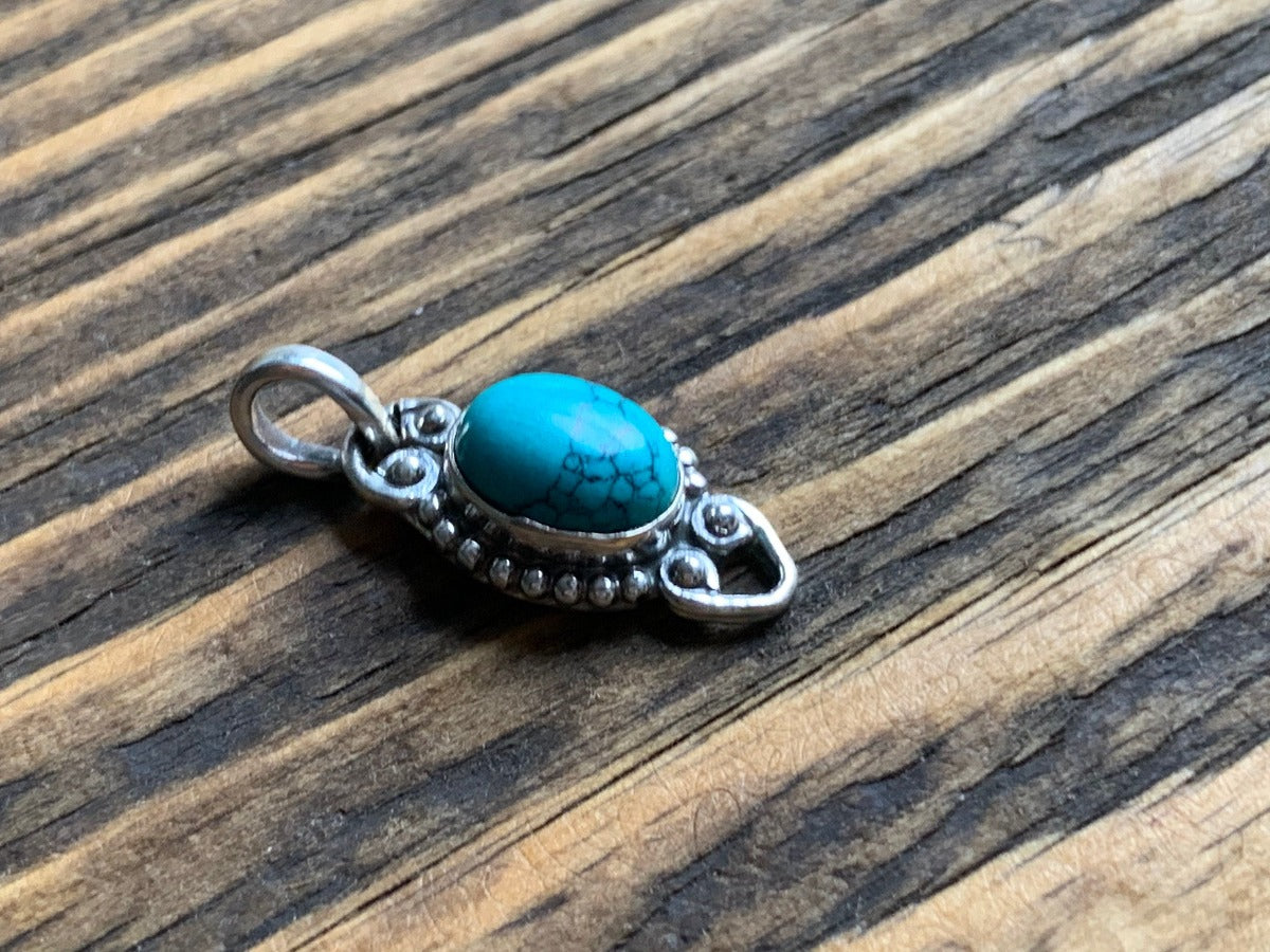 Delicate Oval Boho Turquoise Sterling Silver Necklace by Springwaves