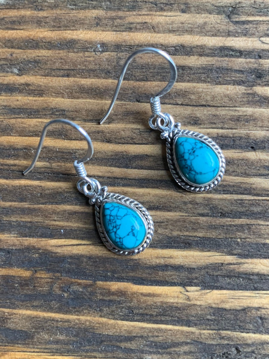 Silver Turquoise Teardrop Earrings by Springwaves