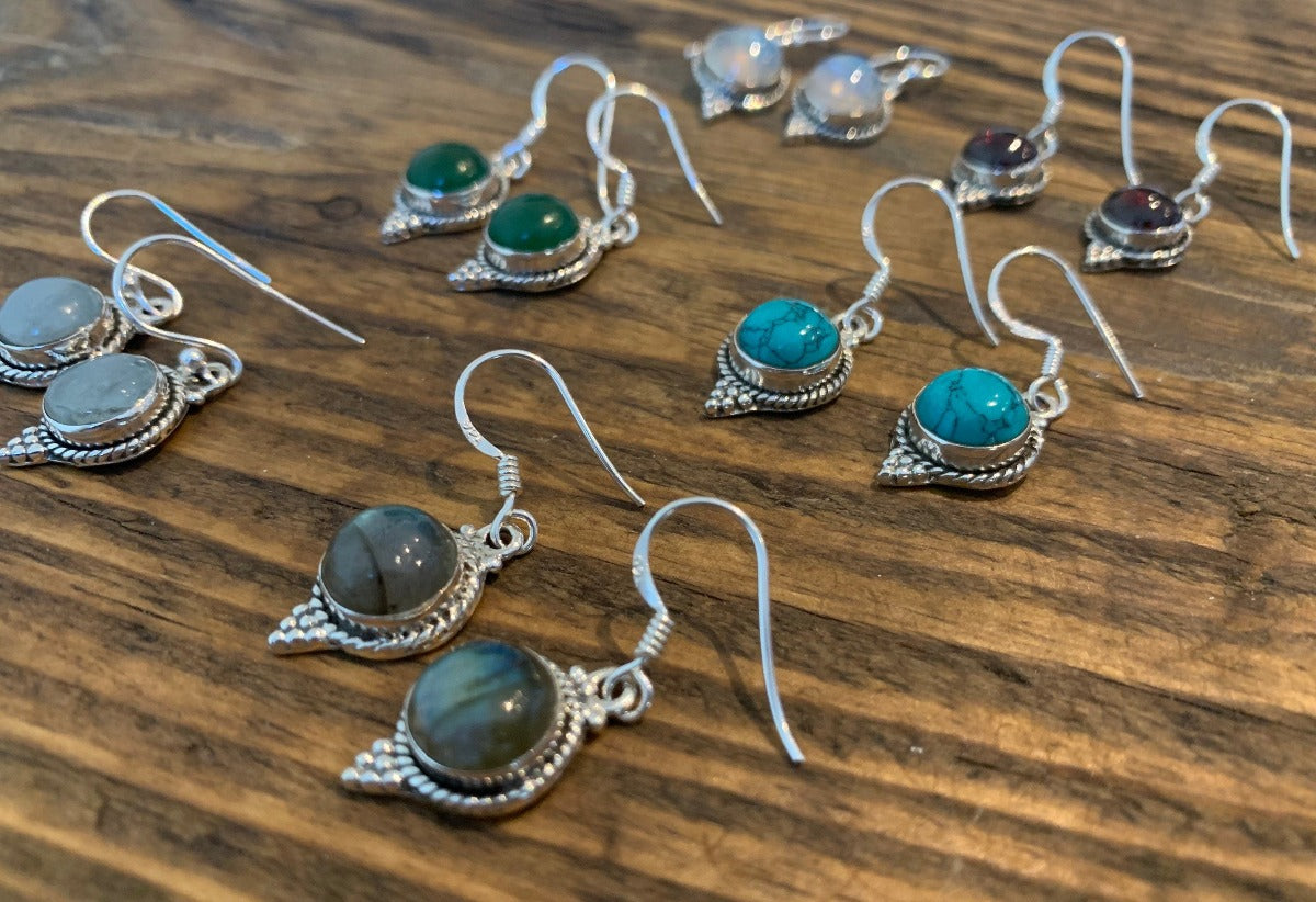 Silver Turquoise Gemstone Earrings by Springwaves