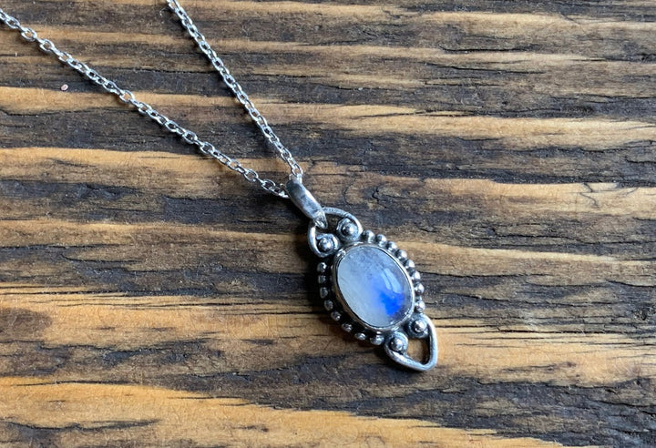 Boho Rainbow Moonstone Sterling Silver Necklace