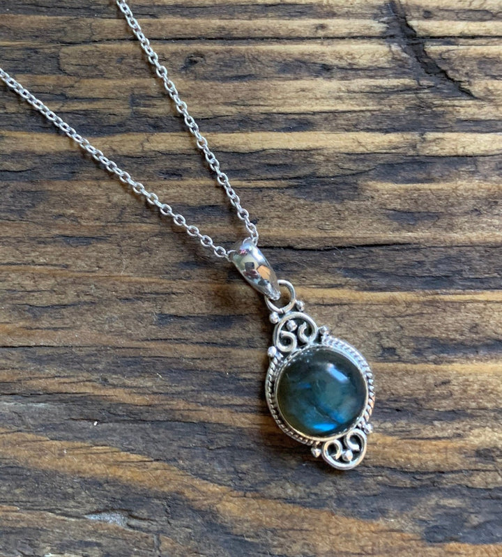 Labradorite Vintage Scroll Pendant Necklace