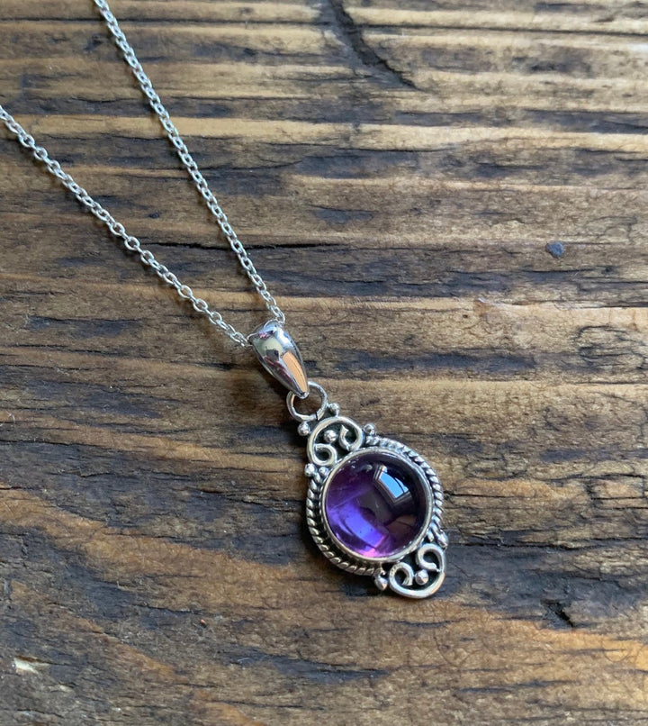 Amethyst Vintage Scroll Pendant Necklace