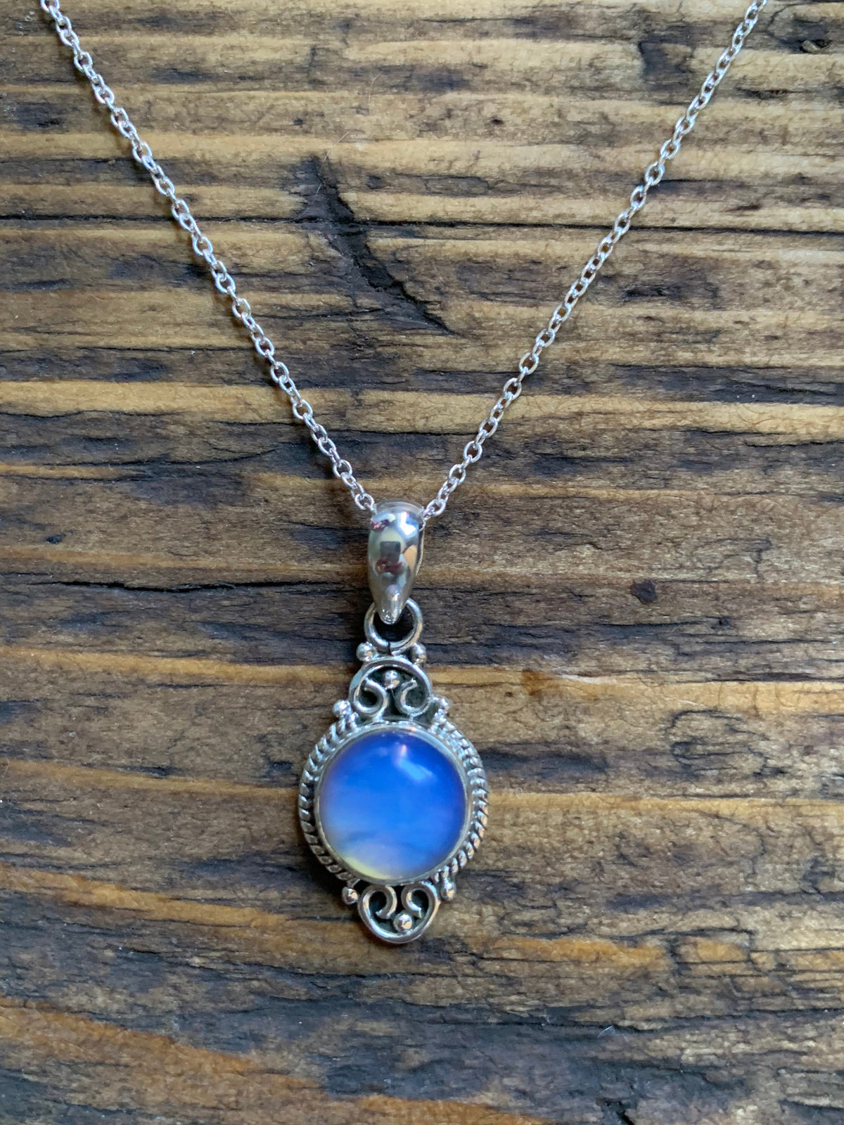 Opalite Dainty Elegant Flower Pendant Necklace by Springwaves