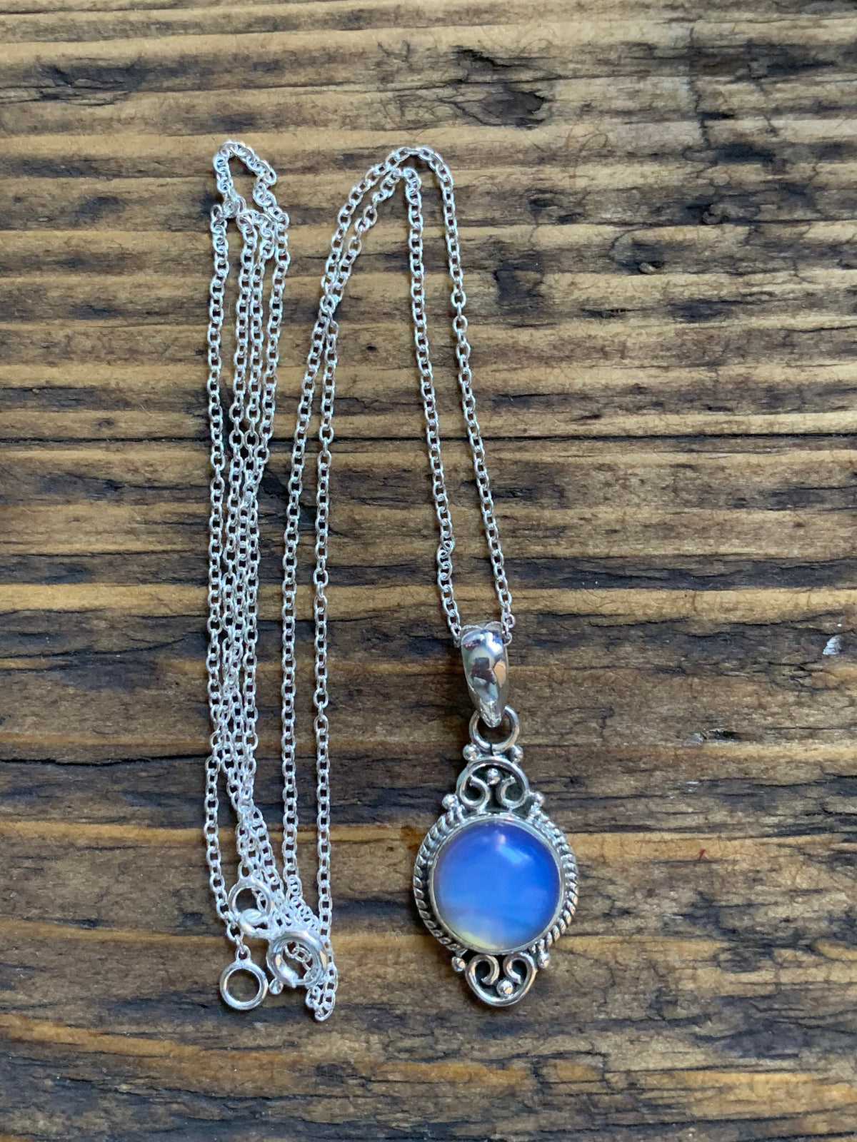 Opalite Dainty Elegant Flower Pendant Necklace by Springwaves