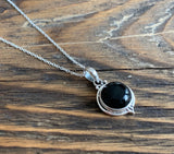 Dainty Round Black Onyx Pendant Necklace