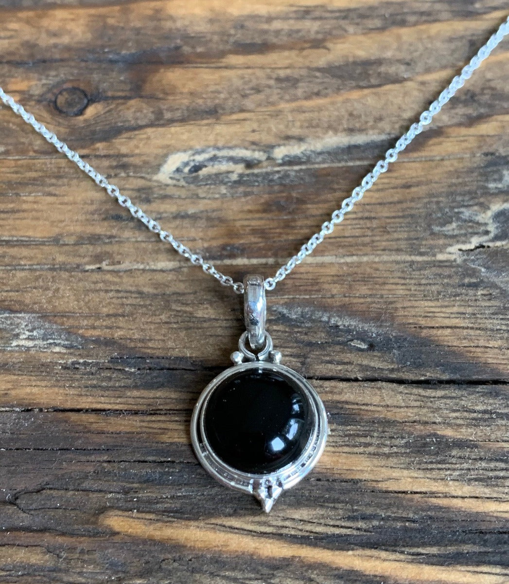 Delicate Round Black Onyx Pendant Necklace by Springwaves