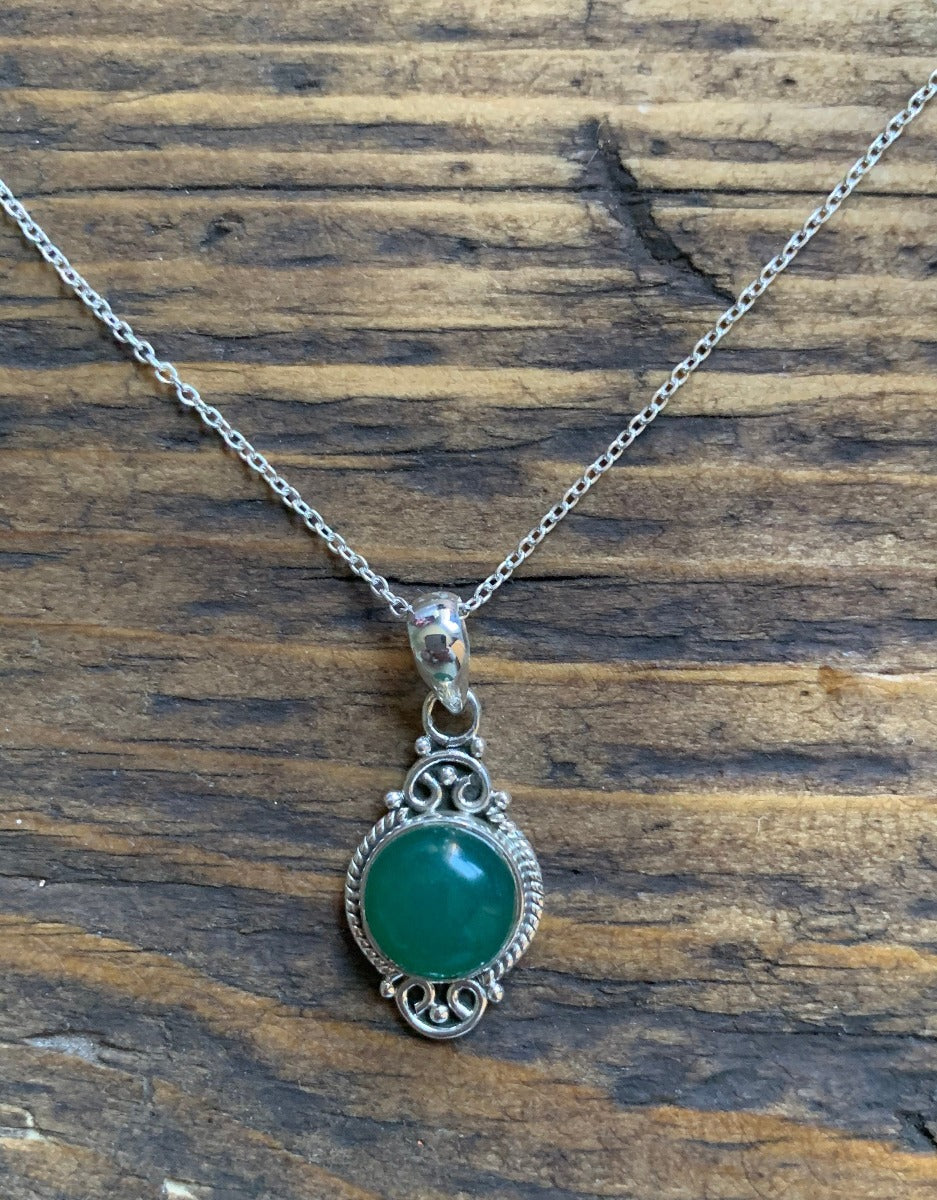 Green Onyx Dainty Elegant Flower Pendant Necklace by Springwaves