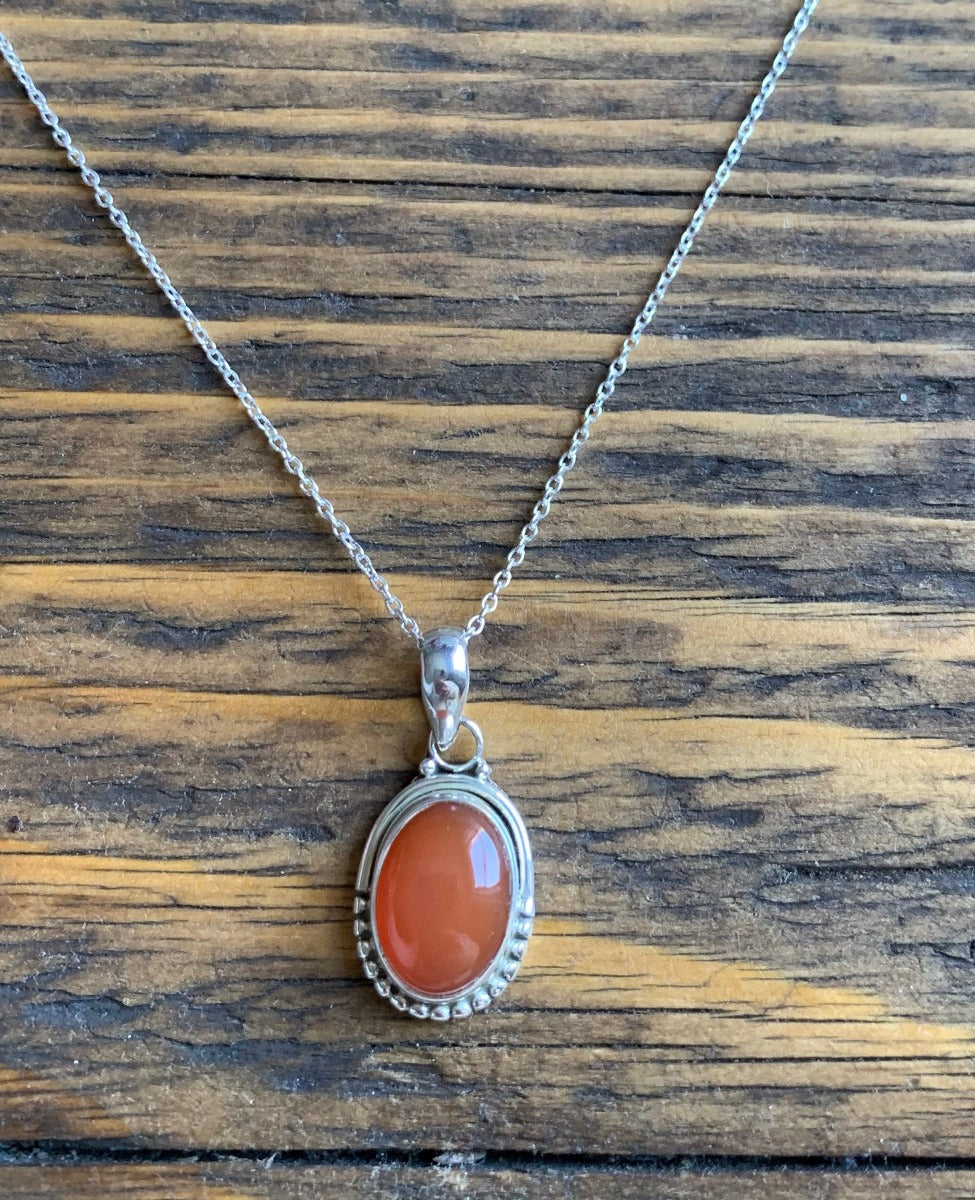 Sterling Silver Oval Carnelian Necklace by Springwaves