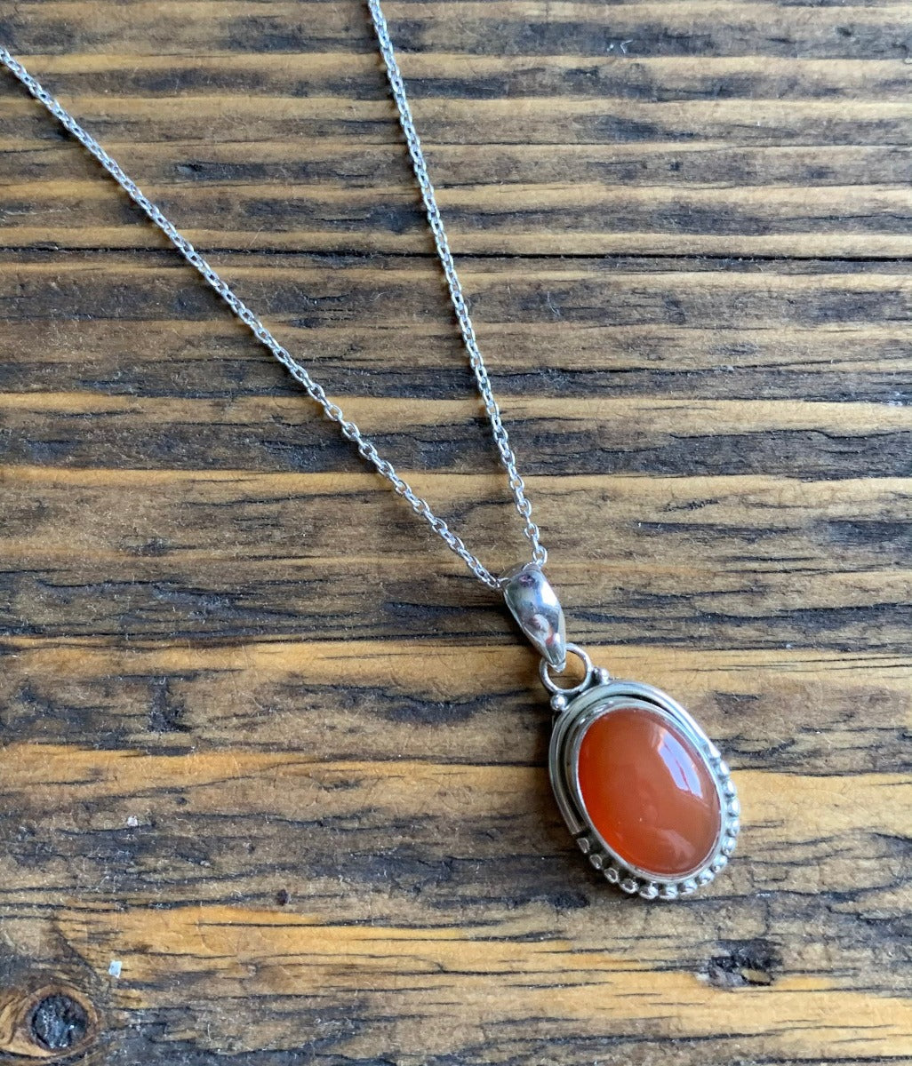 Sterling Silver Oval Carnelian Necklace by Springwaves