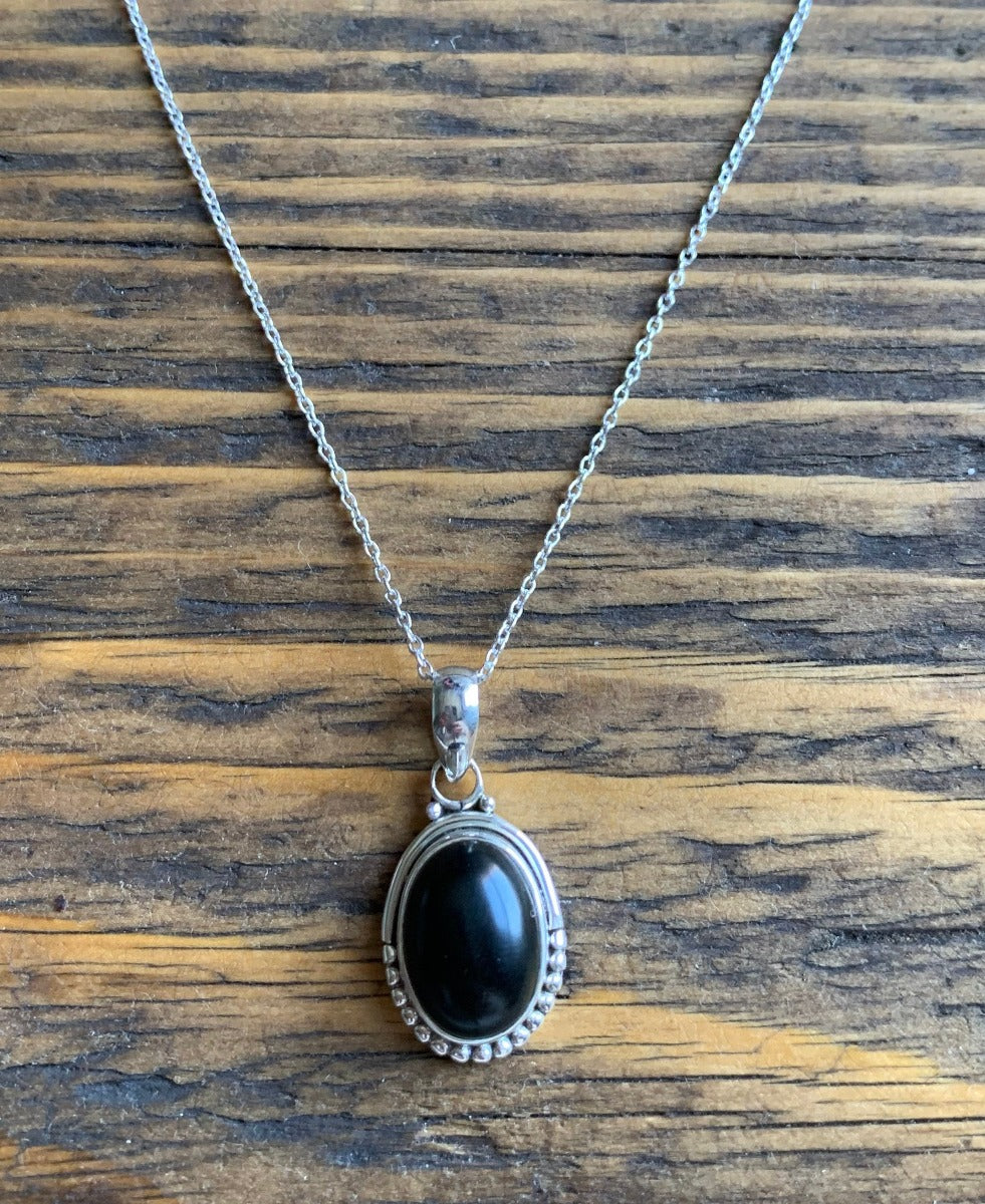 Sterling Silver Oval Black Onyx Necklace by Springwaves