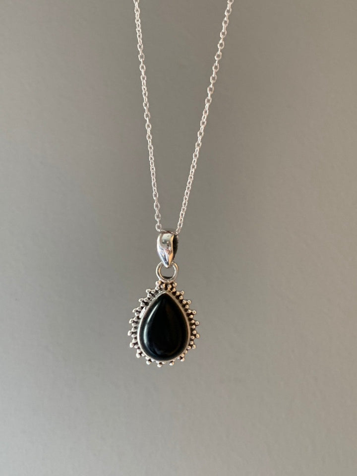 Black Sunburst Teardrop Necklace