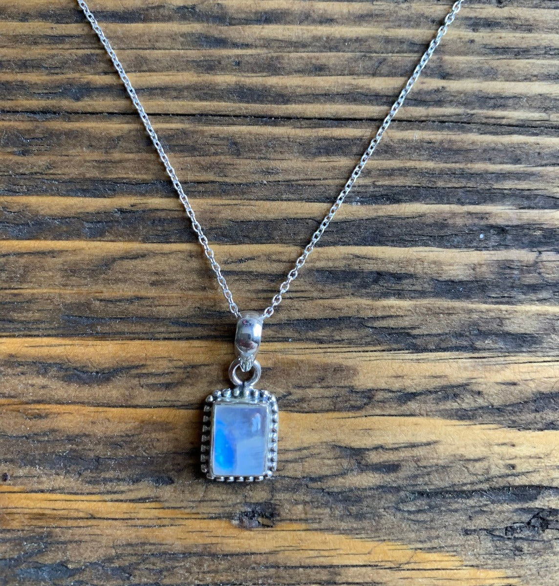 Delicate Boho Silver Square Moonstone Necklace by Springwaves