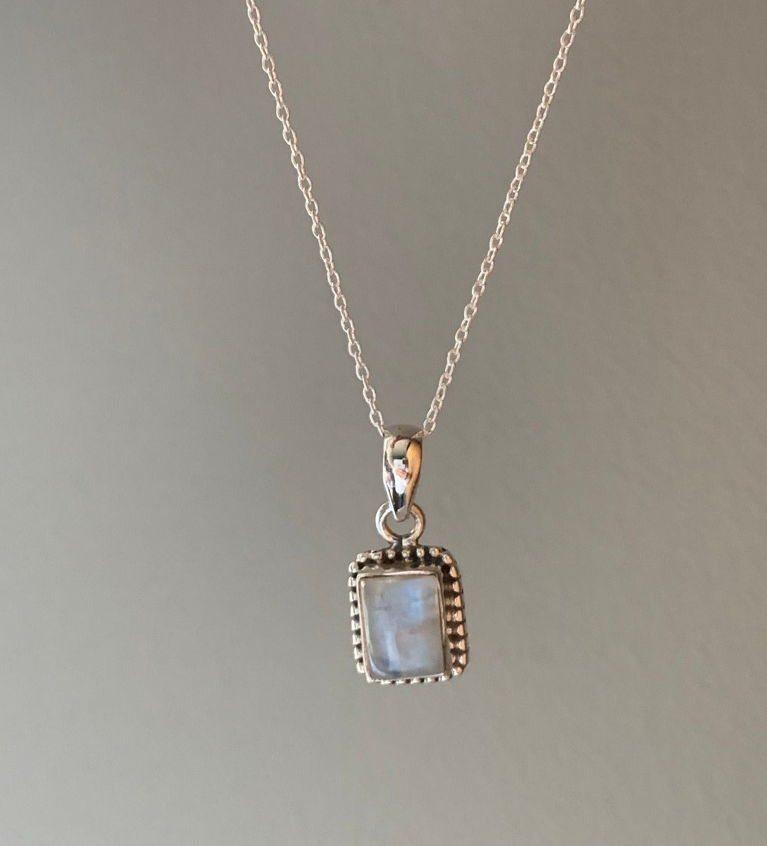 Delicate Boho Silver Square Moonstone Necklace by Springwaves