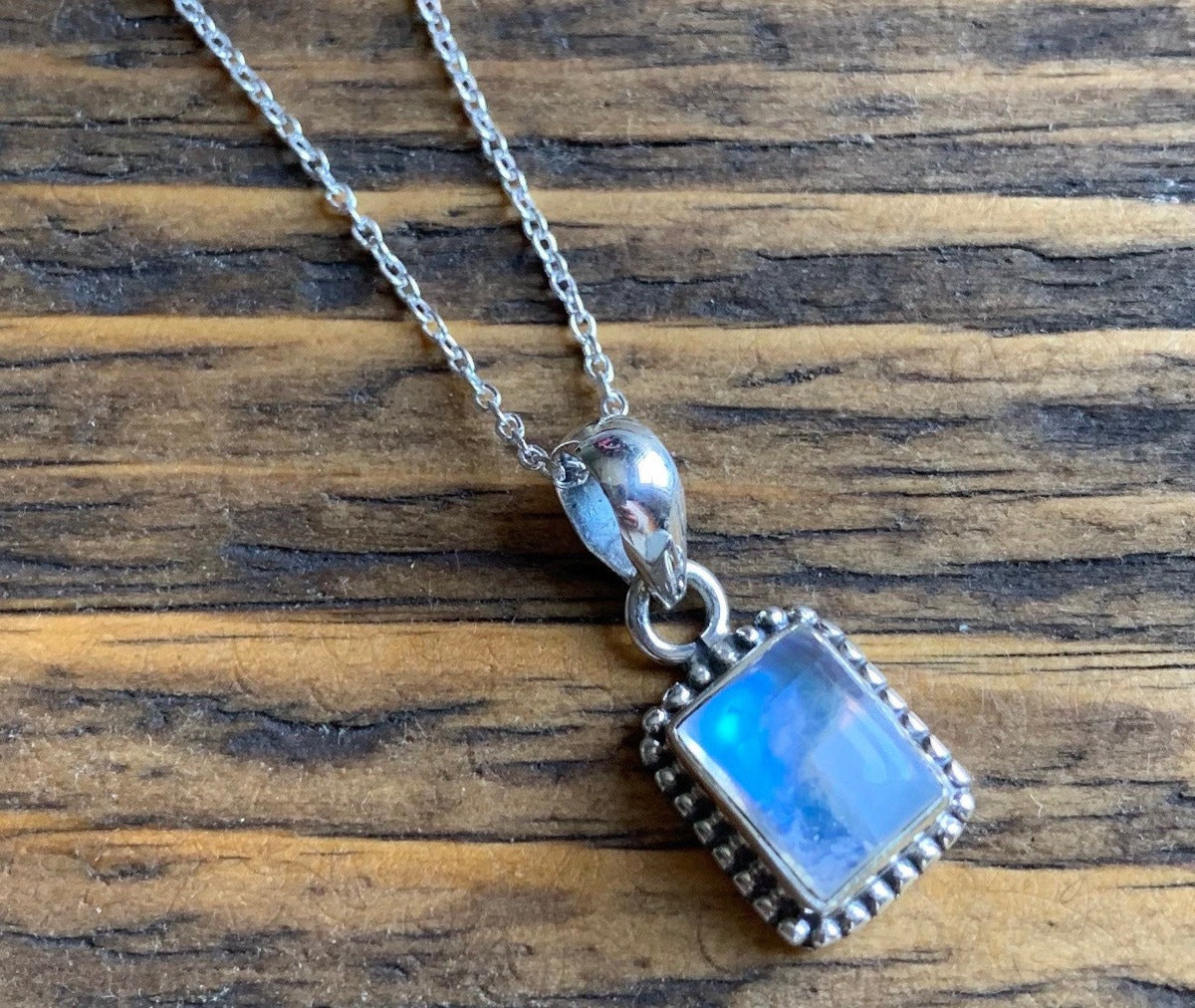 Delicate Boho Silver Square Moonstone Necklace by Springwaves