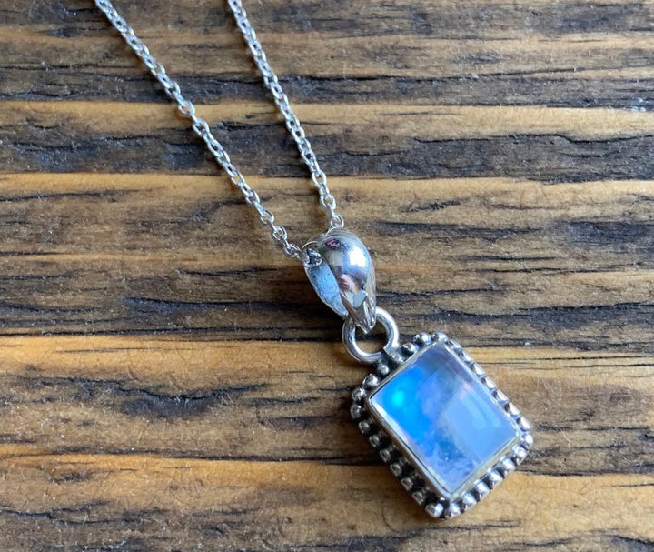 Boho Silver Square Moonstone Necklace