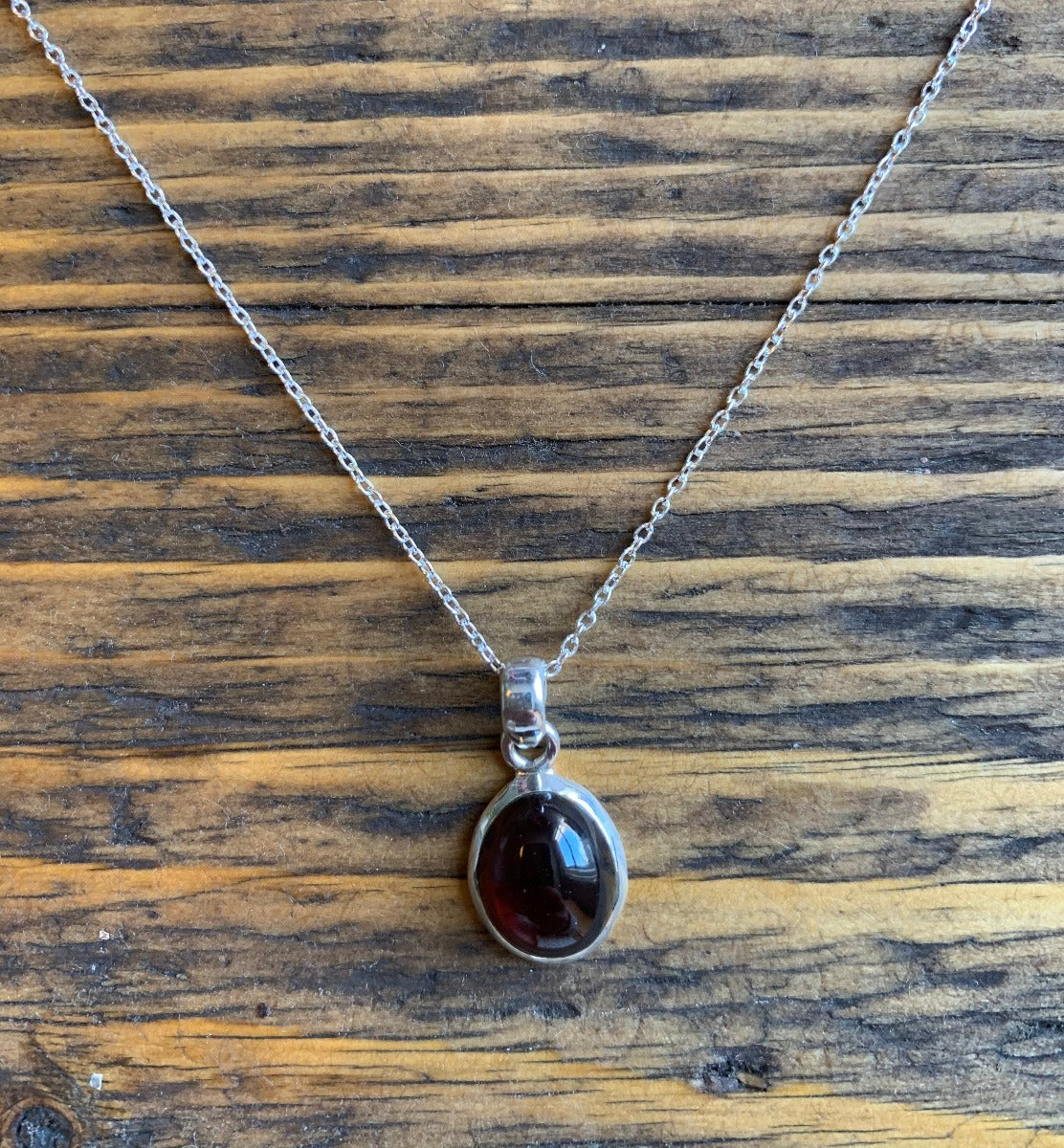 Sterling Silver Classic Oval Garnet Necklace Pendant by Springwaves